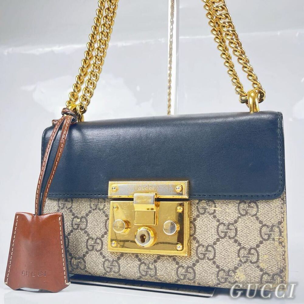 Gucci Padlock GG Leather Black Shoulder Bag Crossbody Chain